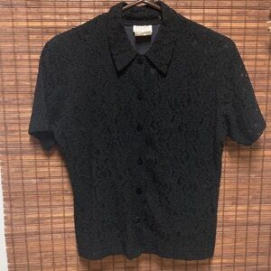 Lined Black Lace Women’s Button Up Shirt, Med
